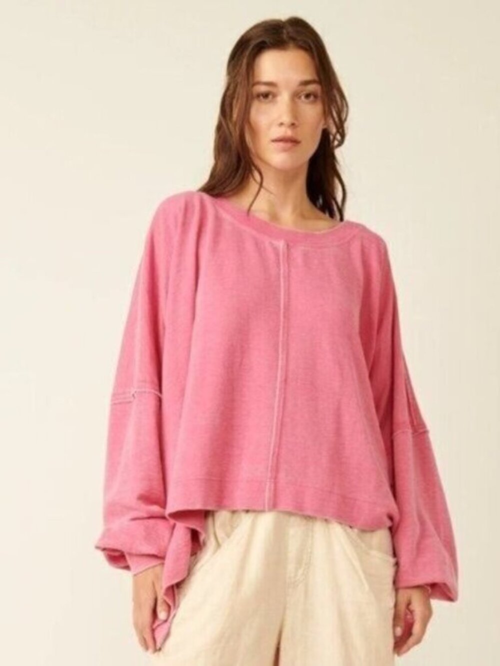 Free People Daisy Sweatshirt- Dragonfruit Sorbet